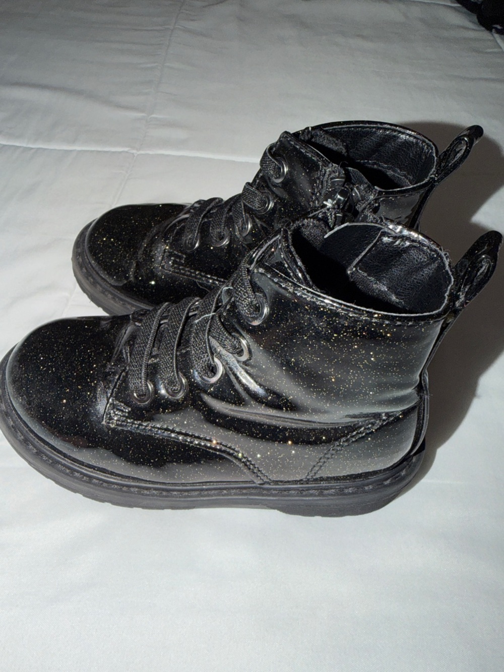 Girls' Black Glitter Lace-Up Ankle Boots - Picture 5 of 5